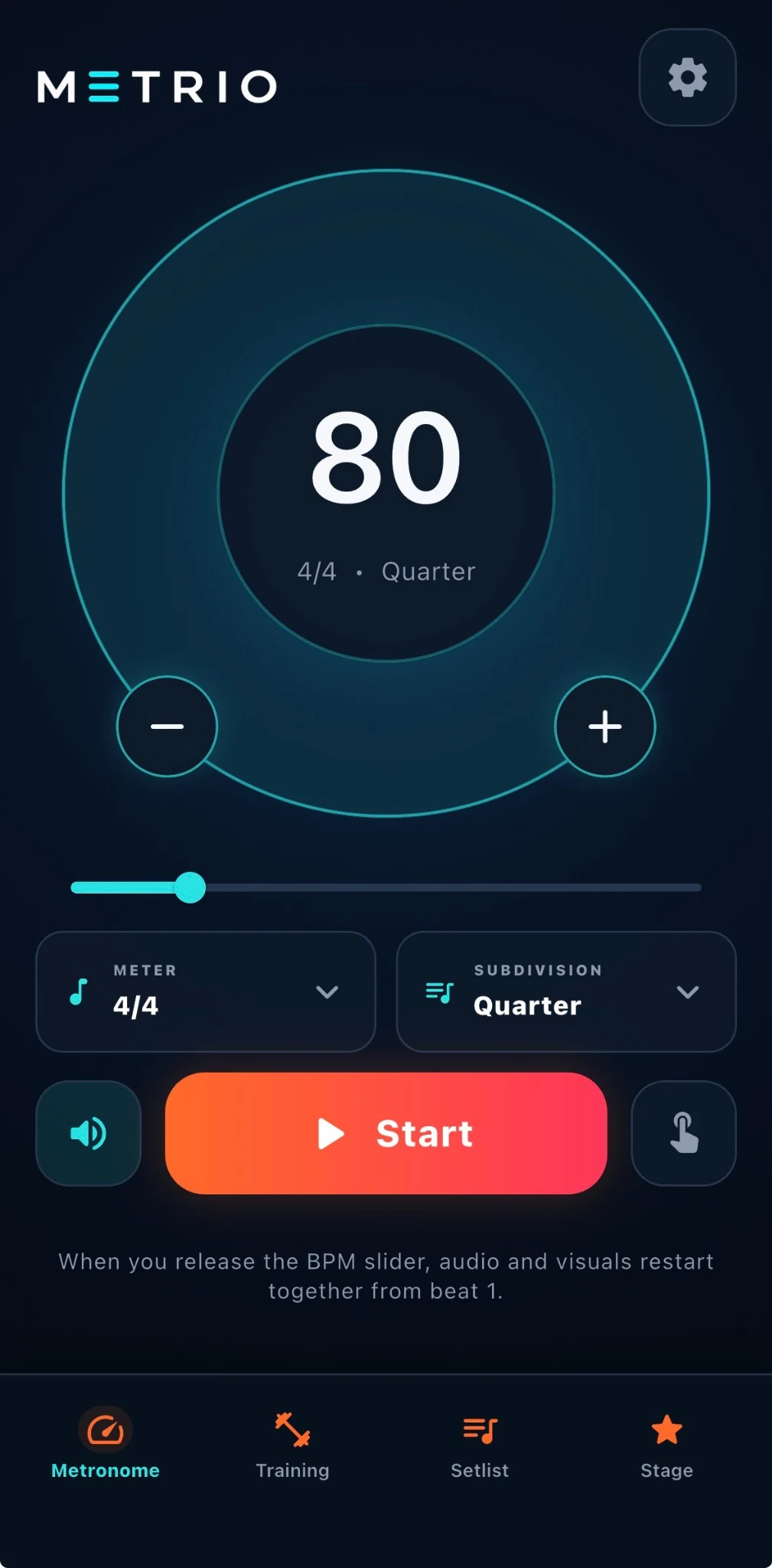 METRIO core metronome interface in English